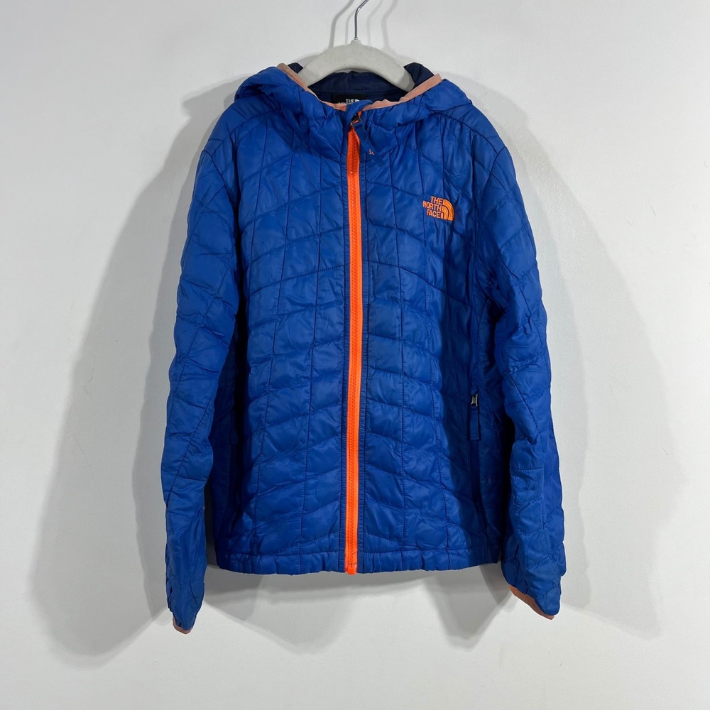 The North Face Boys Blue Thermoball Eco Quilted Puffer Hoodie Jacket Size S 7/8